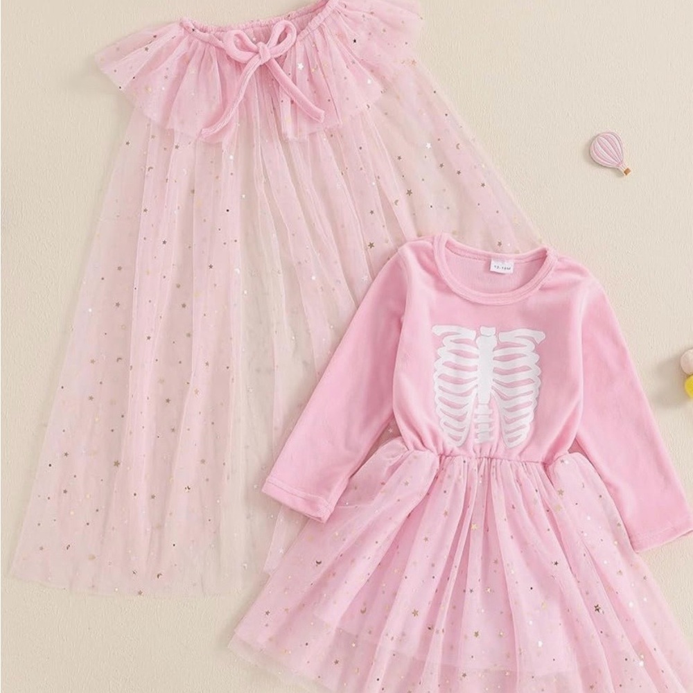 Pink Tulle Skeleton Dress & Cape Set